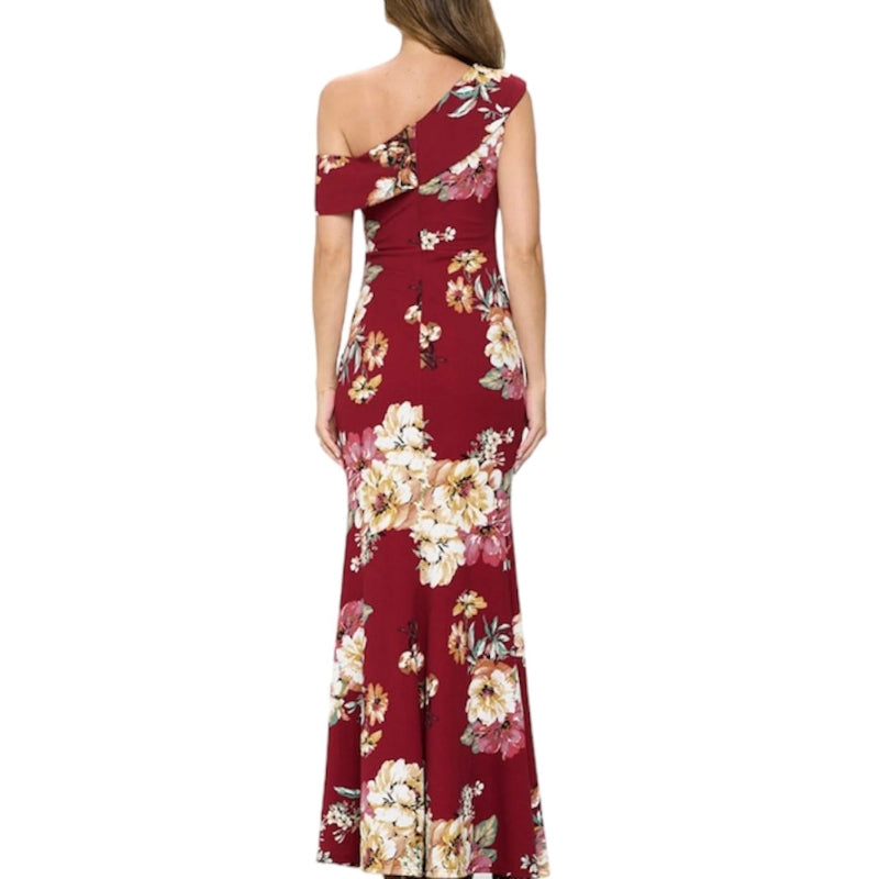 Cette robe longue fleurie sur fond bourgogne est parfaite pour un look élégant et féminin. Sa couleur profonde met en valeur les motifs floraux et sa coupe longue flatteuse convient à toutes les silhouettes. <span data-mce-fragment="1">Robe longue fleurie à épaules dénudées avec fente sur le devant</span>, elle sera un excellent choix pour vos occasions spéciales.