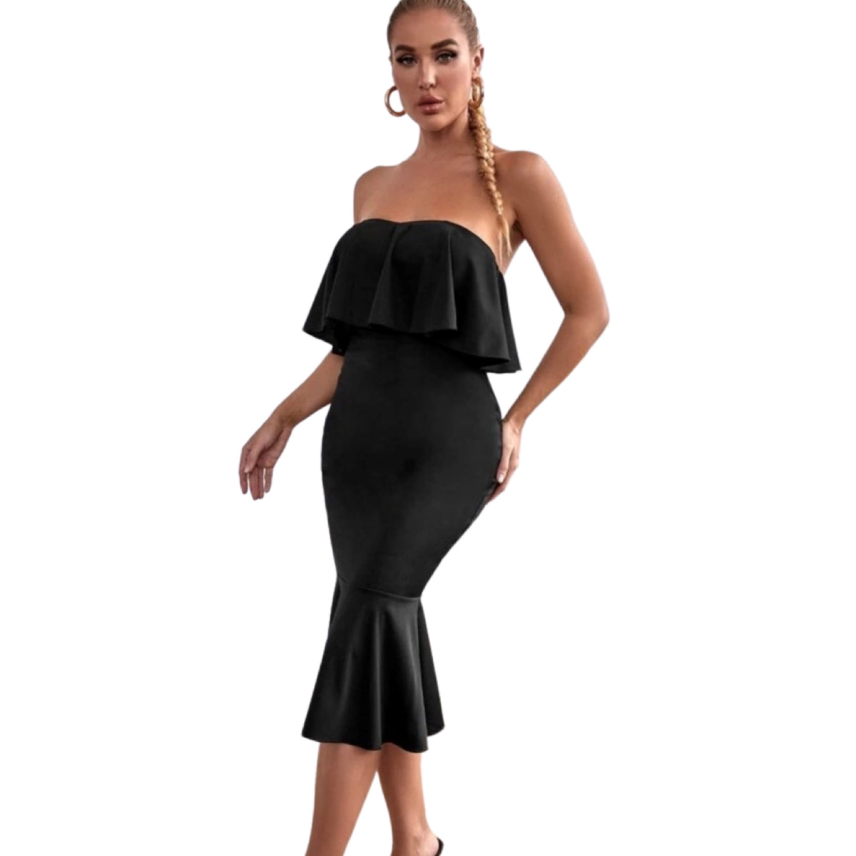 La robe noire C’est Elle est la robe sans bretelles parfaite pour des looks de diva. Sa coupe sirène et ses volants offrent une touche glamour et raffinée. C'est Elle est la marque idéale pour votre look glam. Elle est indispensable dans votre dressing. Hésitez-vous encore ?