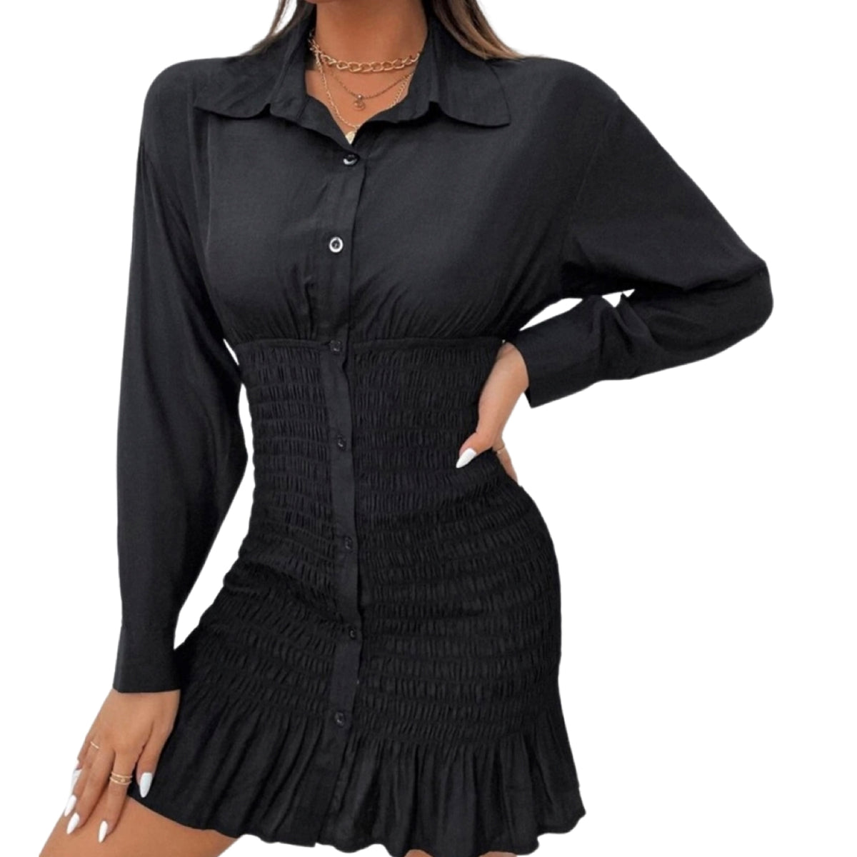Robe smockée C'est Elle #couleur_noir