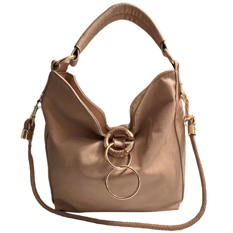 Sac à main anneaux lettre G #couleur_beige