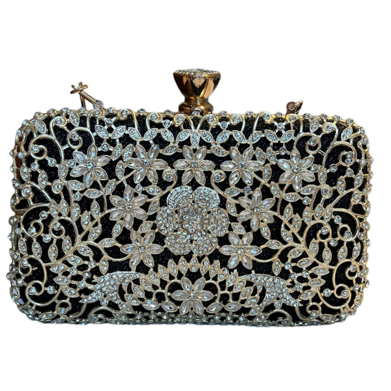 ac de soirée chic en métal fleuri #couleur_noir
