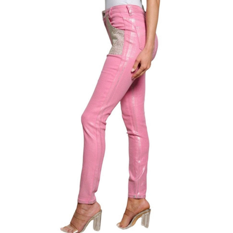 skinny jeans brillant #couleur_rose
