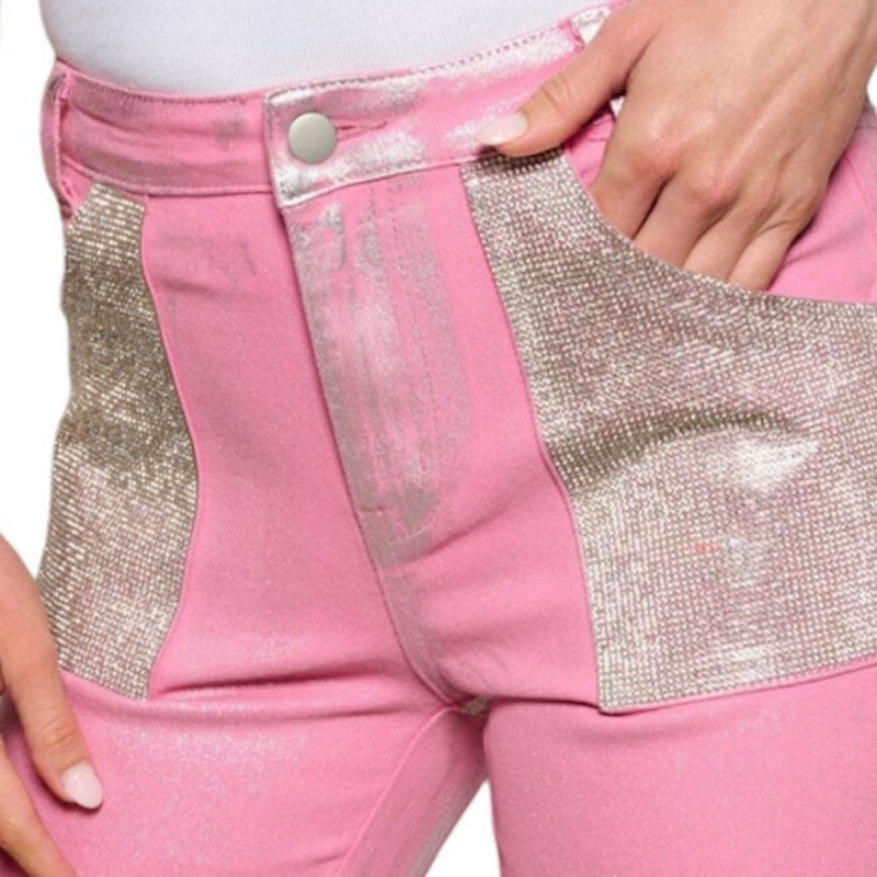 skinny jeans brillant rose
