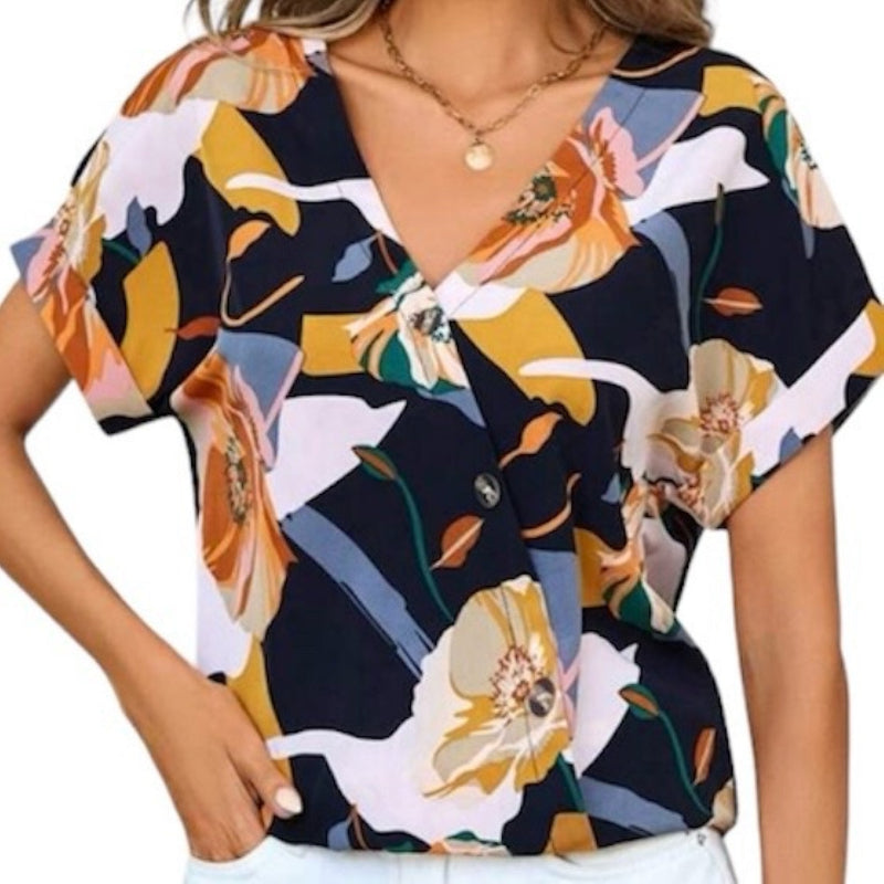 Top croisé devant à motif floral