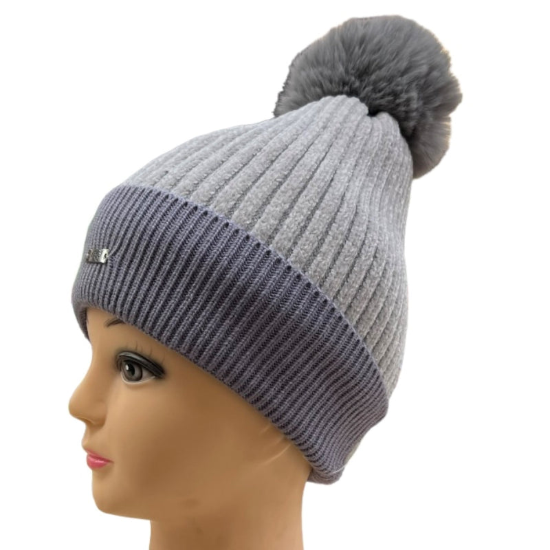 Tuque Cog New York velour pompom doux #couleur_gris