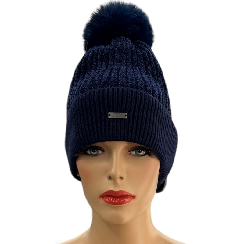 Tuque Cog New York velour pompom doux #couleur_marine