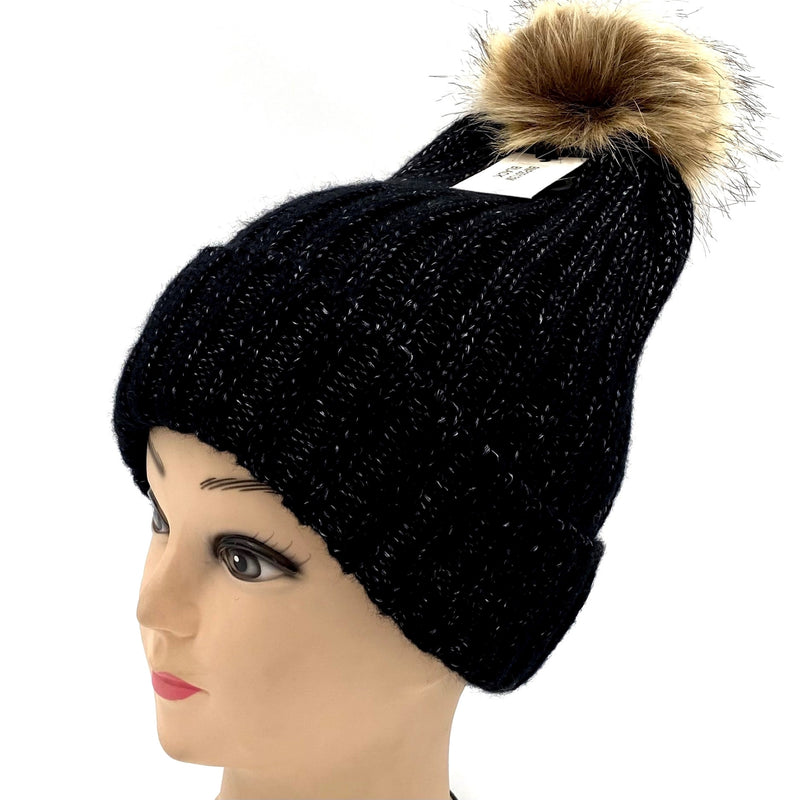 Tuque pompom fausse fourrure CoG New York #couleur_noir